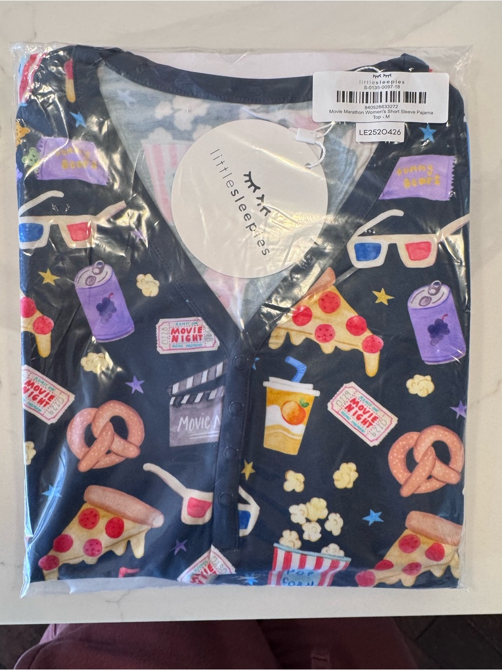 Little sleepies, movie, marathon, short sleeve pajama top, women’s size medium